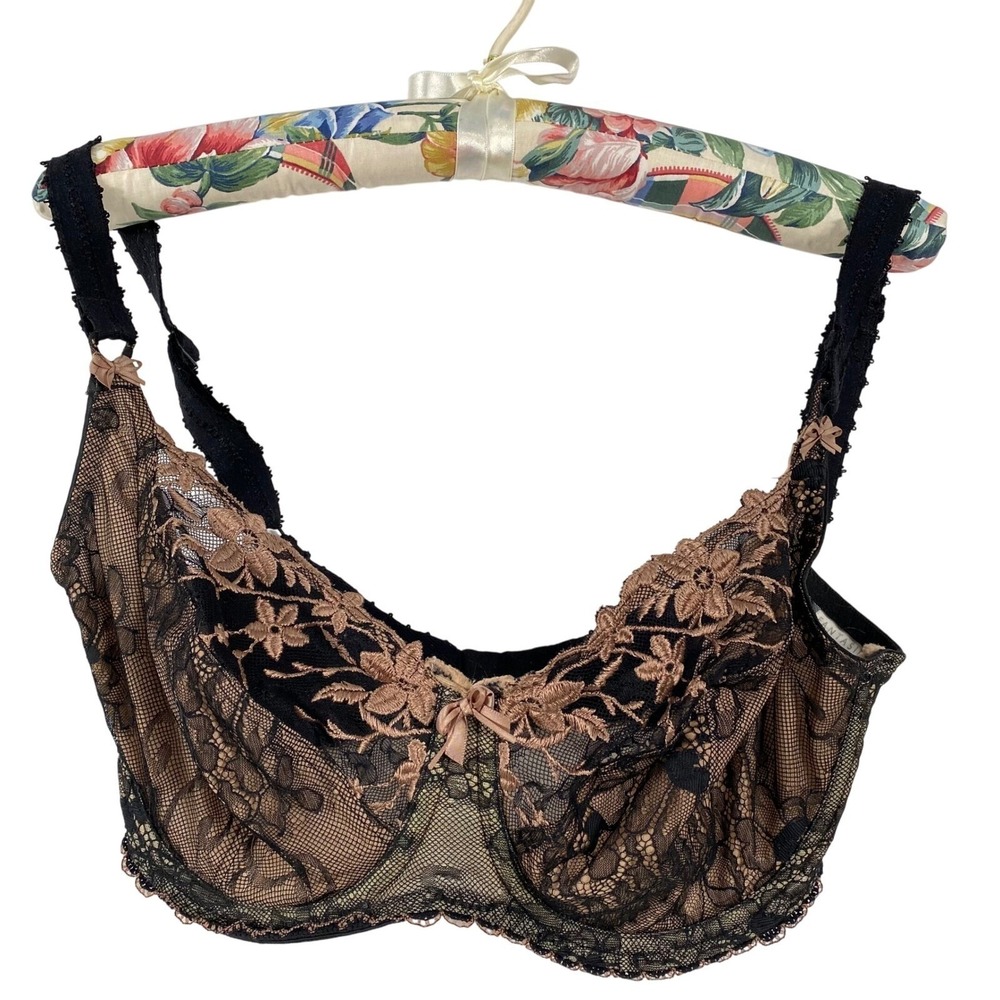Fantasie Bridgette Black and Tan Lace Balcony Bra UK 30G US 30I